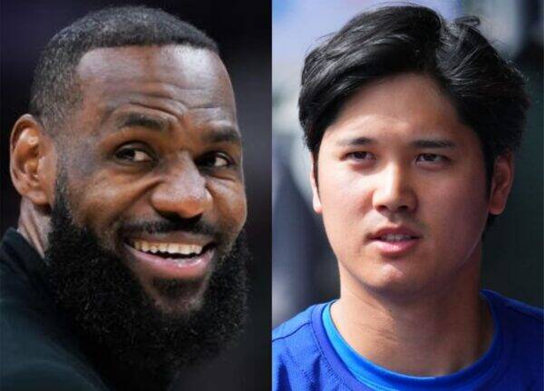 Split image of two men: left is a bearded man smiling; right is a young Asian man in a blue shirt looking off to the side.