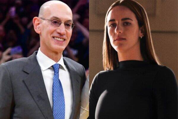 Two people pictured side by side: a smiling man in a gray suit and blue tie on the left, and a serious-looking woman in a black top on the right at what looks like an event.