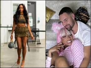 Woman walking outdoors in a brown fringe mini skirt and olive crop top, carrying a patterned handbag.