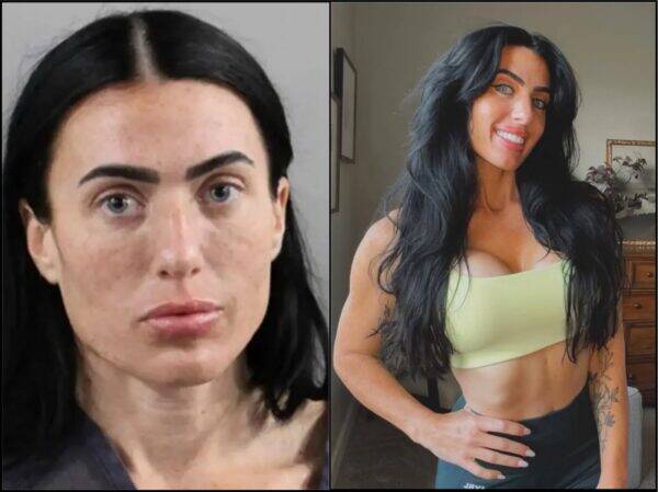 Before-and-after collage showing a woman: left a mugshot-style close-up with dark hair and pale skin; right a smiling woman with long black hair wearing a light green top.