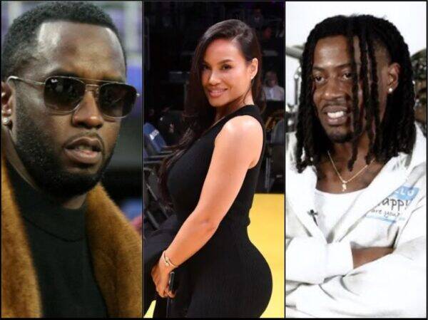 Three-panel collage of people at events: left a man with sunglasses and a brown coat, center a smiling woman in a black dress posing on a yellow carpet, right a man with dreadlocks wearing a white jacket and necklace.