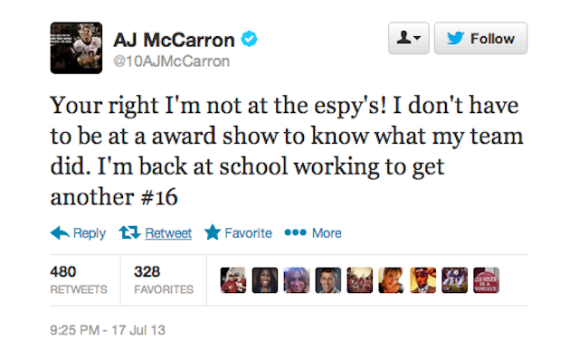 AJ McCarron Tweet