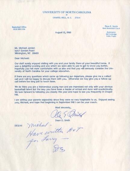 Michael Jordan UNC Recruitment Letter