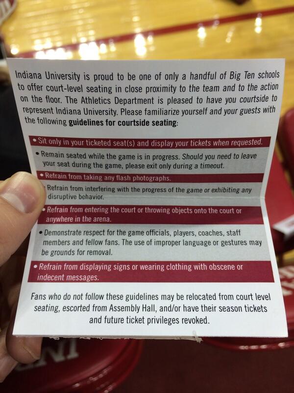 Indiana Courtside Fan Rules