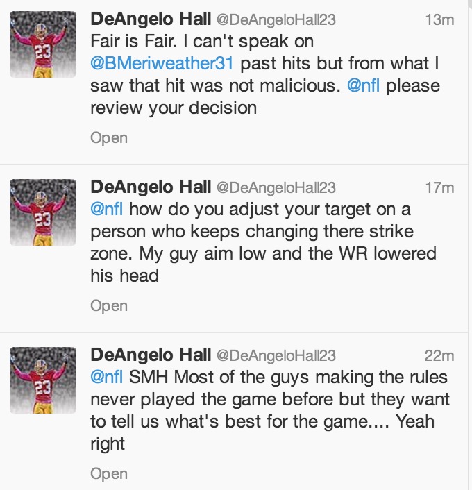 Deangelo Hall Not Happy With Nfl Over Merriweather Suspension Blacksportsonline