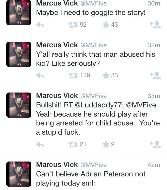 Marcus Vick Adrian Peterson tweets