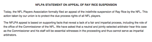 Ray Rice Statement of Appeal