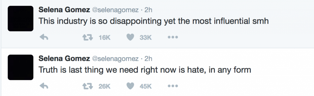 Selena Gomez follow up tweets