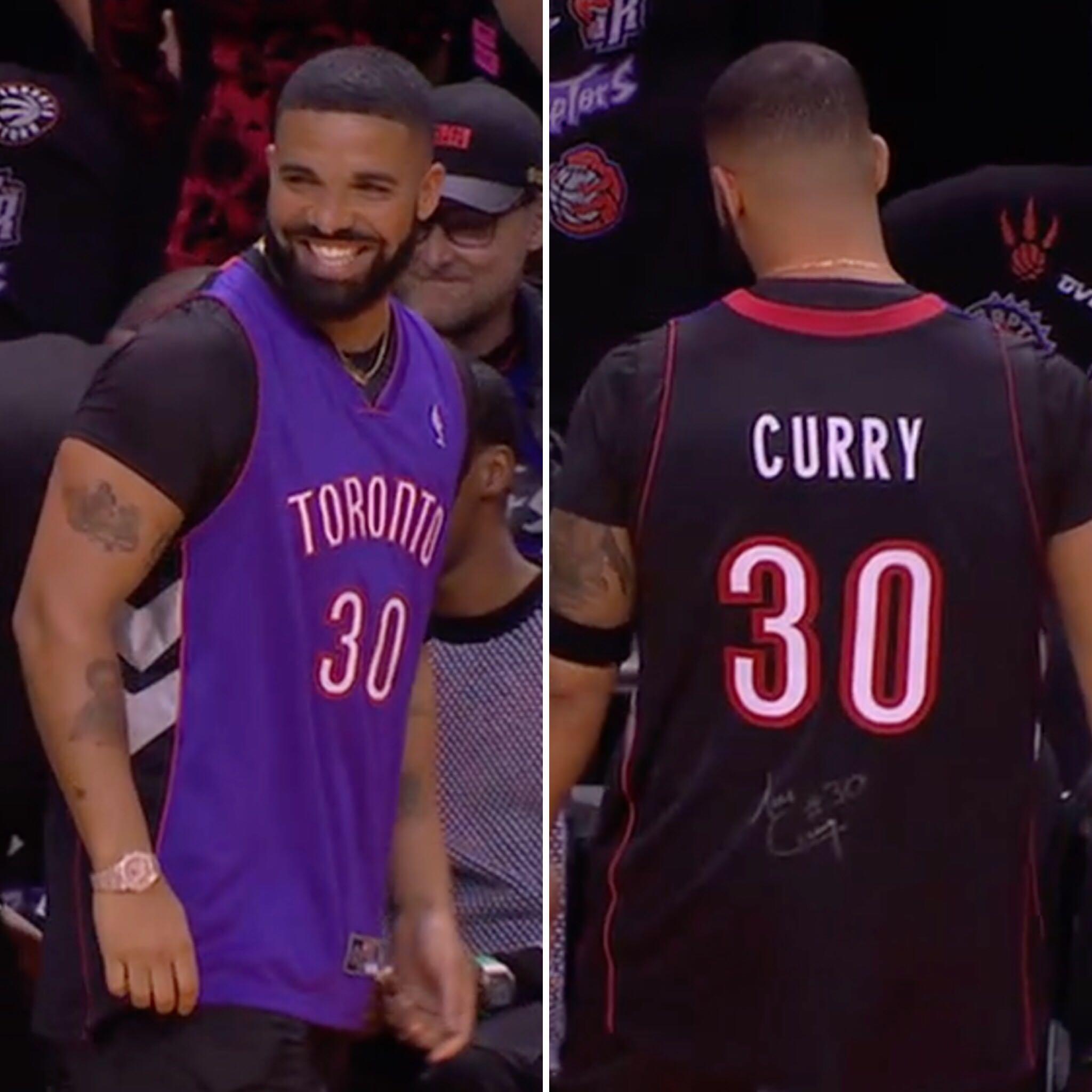 drake wears dell curry jersey