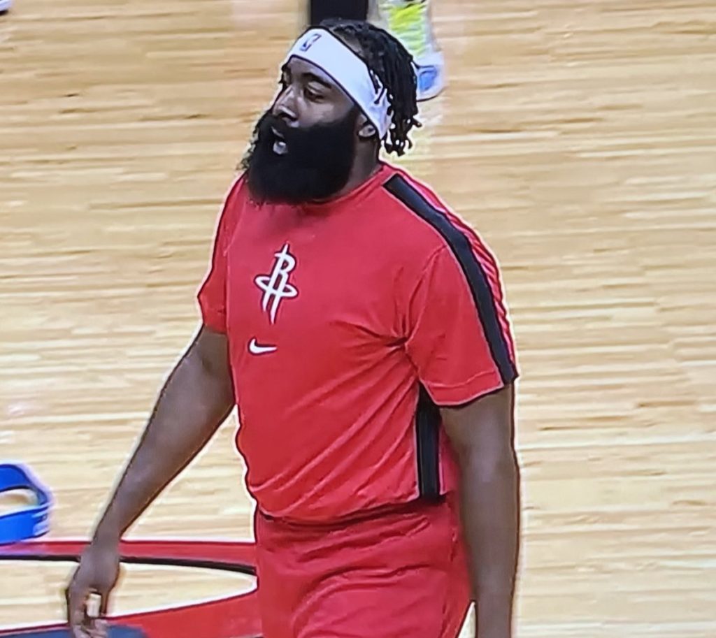 Video: James Harden Looks Fat in First Appearance With Rockets ...