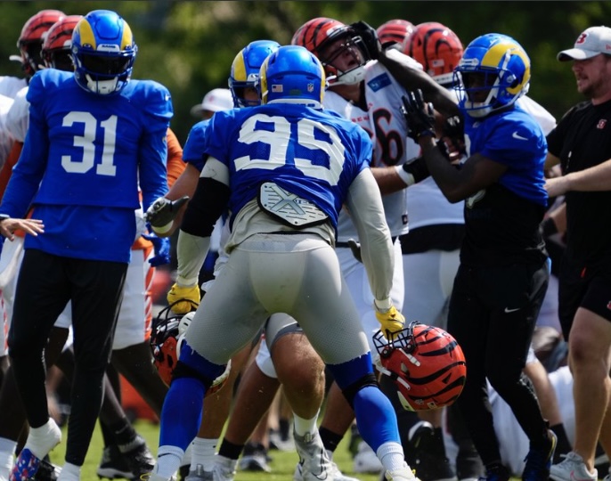 Rams, Bengals joint practice erupts into massive brawl, Aaron Donald swings  helmets