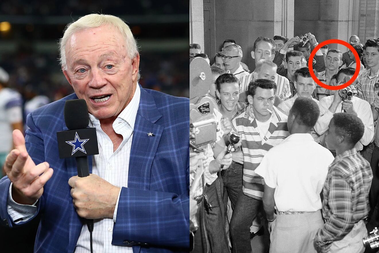 Cowboys Owner Jerry Jones Spotted in 1957 Photo of White Students Blocking Black Students From Entering a High School