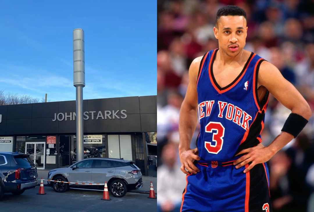 Adams dunks on Knicks legend John Starks with cell tower in front of his  Kia dealership