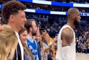 Watch LeBron James Tell Patrick Mahomes He Was Playing on a Bad Foot For a Minute