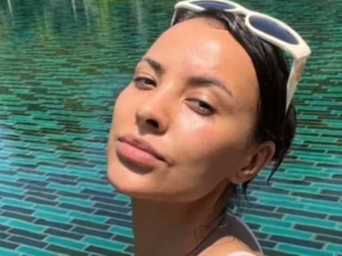 Maya Jama Has Nip Slip in Her Tiny Pink Bikini While In a Pool