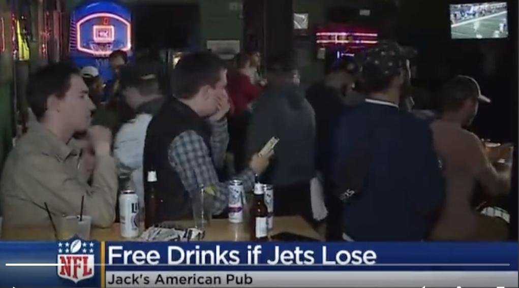 Wisconsin Bar Patrons Realize They Have To Pay Their Expensive Bar Tabs After Running Their Bills Up Due To Special That Would Give Them Free Drinks If The Jets Lost