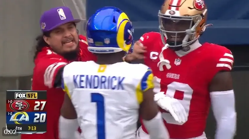 A Rams player and Deebo Samuel fight is broken up by a 49ers fan (VIDEO)