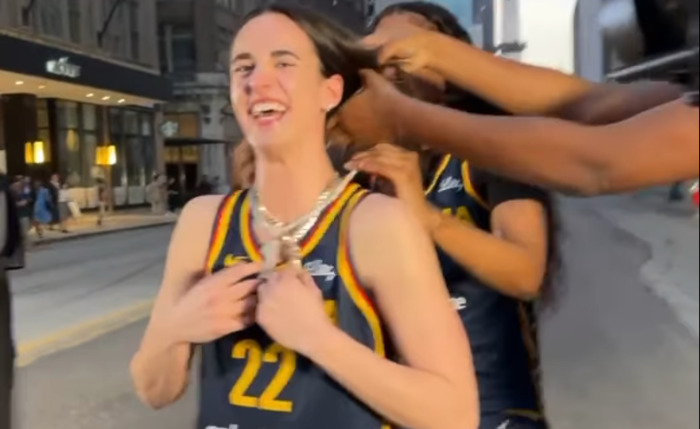 Watch Caitlin Clark Drip In Teammates Erica Wheeler And NaLyssa Smith’s Chains For A Photoshoot