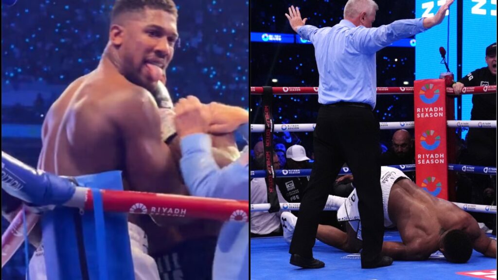 VIDEO: The Moment Anthony Joshua Stuck Out His Tongue To Taunt A Fan In The Crowd Before He Was Knocked Out By Daniel Dubois