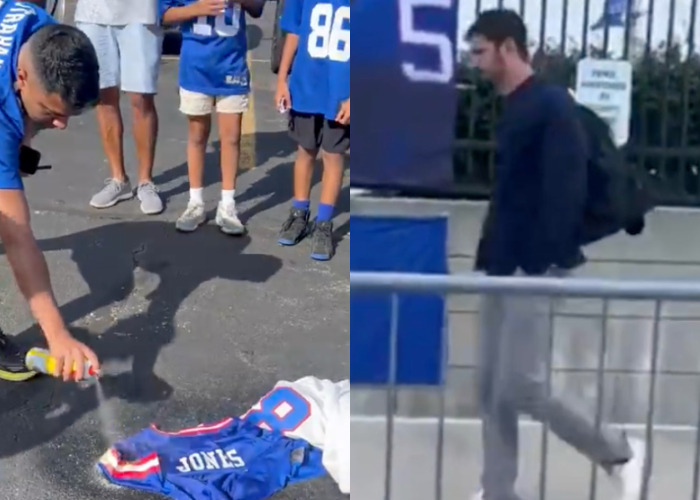 VIDEO: Angry Giants Fans Set Daniel Jones Jersey On Fire Outside The Stadium After 28–6 Defeat To The Vikings