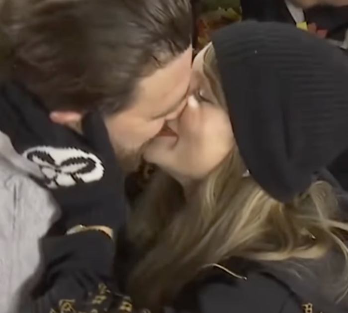 VIDEO: Taylor Swift And Travis Kelce Share A Kiss To Celebrate Chiefs Making It To The Super Bowl