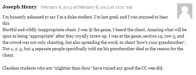 Duke Fan Comment