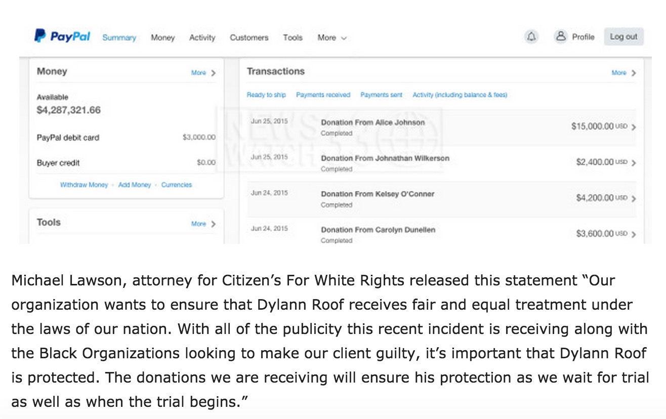 Dylann Roof Paypal