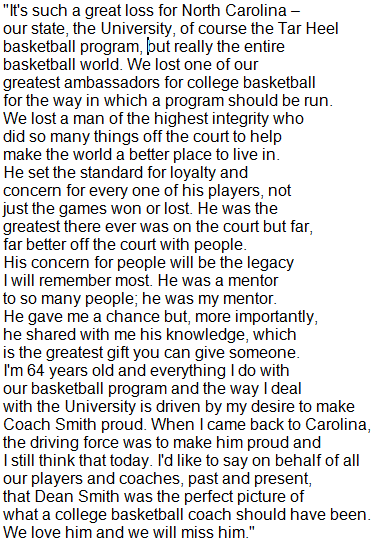Roy Williams Dean Smith Statement