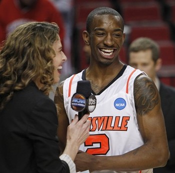 University of Louisville's Smith smiles after win in NCAA game in Portland