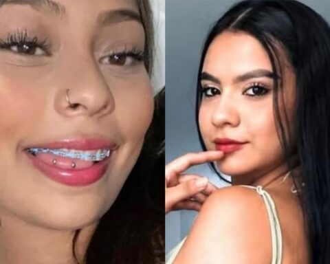 Two young women shown in close-up portraits side by side: left with braces and a nose ring smiling, right with long dark hair and subtle makeup posing with a finger near her lips or chin.