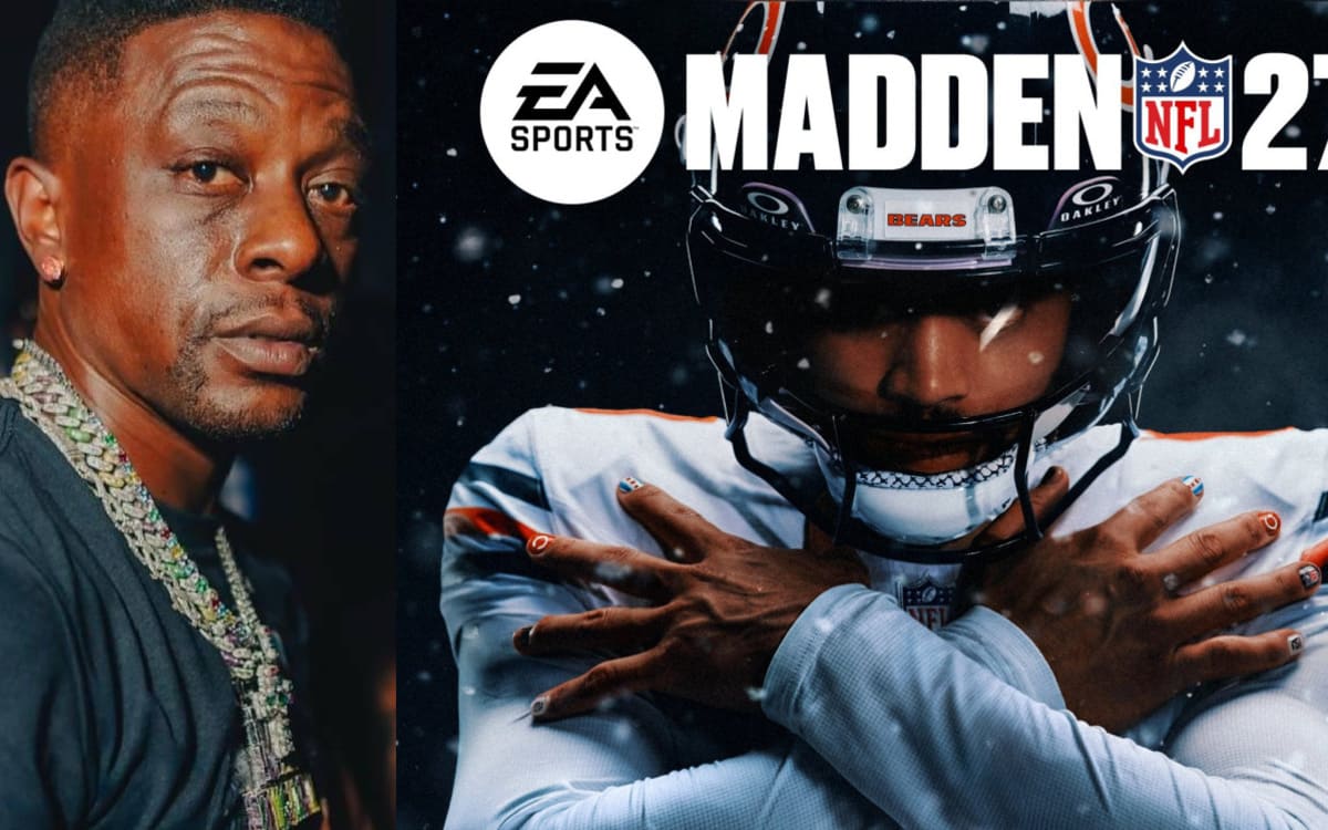 Madden NFL 22 cover art: a man with chains on the left and a football player in a helmet crossing his arms on the right, with EA Sports Madden NFL 22 logo at top.