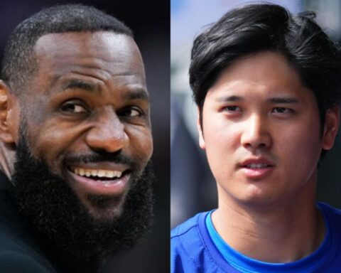 Split image of two men: left is a bearded man smiling; right is a young Asian man in a blue shirt looking off to the side.