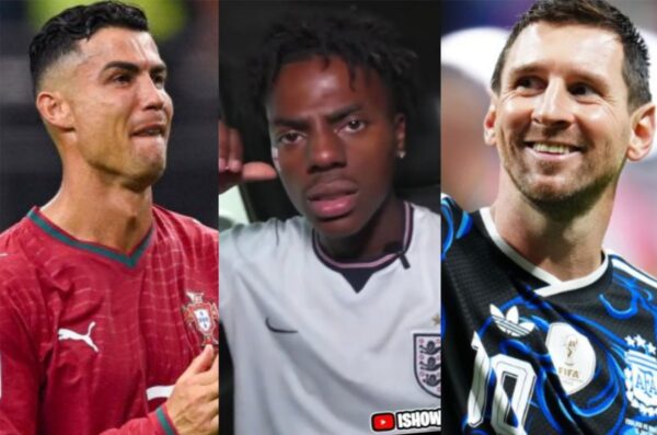 Collage of three male soccer players wearing national team jerseys (Portugal, England, Argentina).