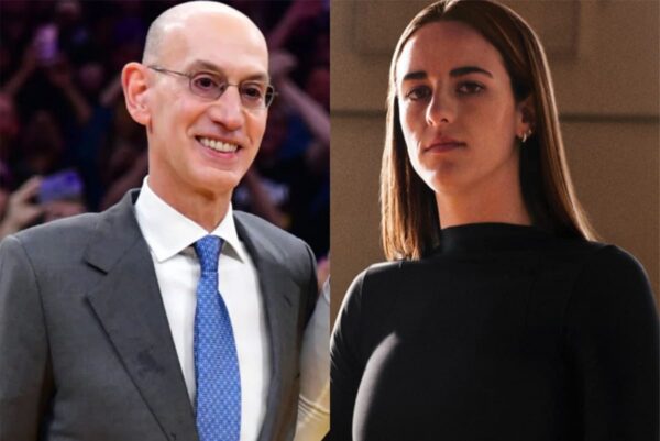Two people pictured side by side: a smiling man in a gray suit and blue tie on the left, and a serious-looking woman in a black top on the right at what looks like an event.