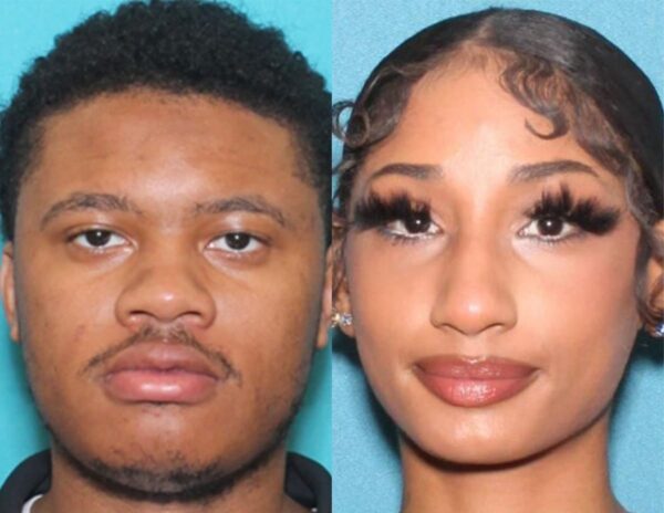 Side-by-side headshots of the same person: left with natural look and short hair, right with makeup, long lashes, and styled hair