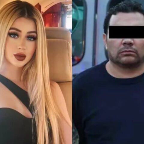 Split image: left shows a blonde woman in a black top inside a car; right shows a man with a black bar over his eyes wearing a dark shirt outdoors next to a vehicle.