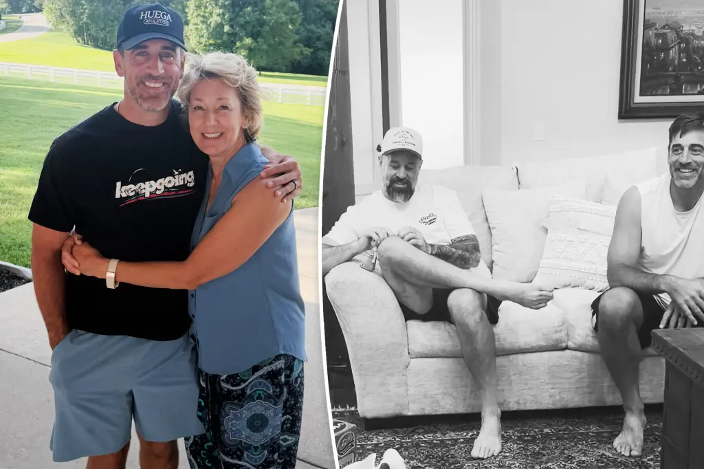 Couple hugging outdoors on the left; two men sitting on a sofa indoors on the right, relaxed and smiling in a casual setting (split image).